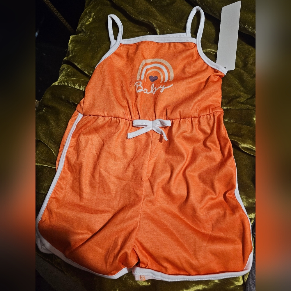 SHEIN Orange and White Sporty Jumpsuit with Spaghetti Straps